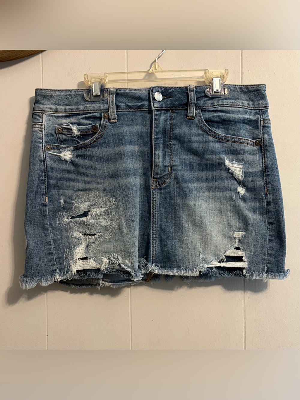 American Eagle Outfitters Distressed Denim Mini Skirt - Faded Blue